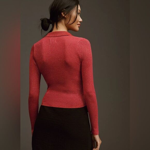 Anthropologie Maeve V-Neck Lurex Polo Sweater M - Picture 4 of 4